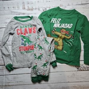 Carters Snug Fit Dinosaur Christmas PJs pajamas + CP long sleeve Ninja t-shirt 6